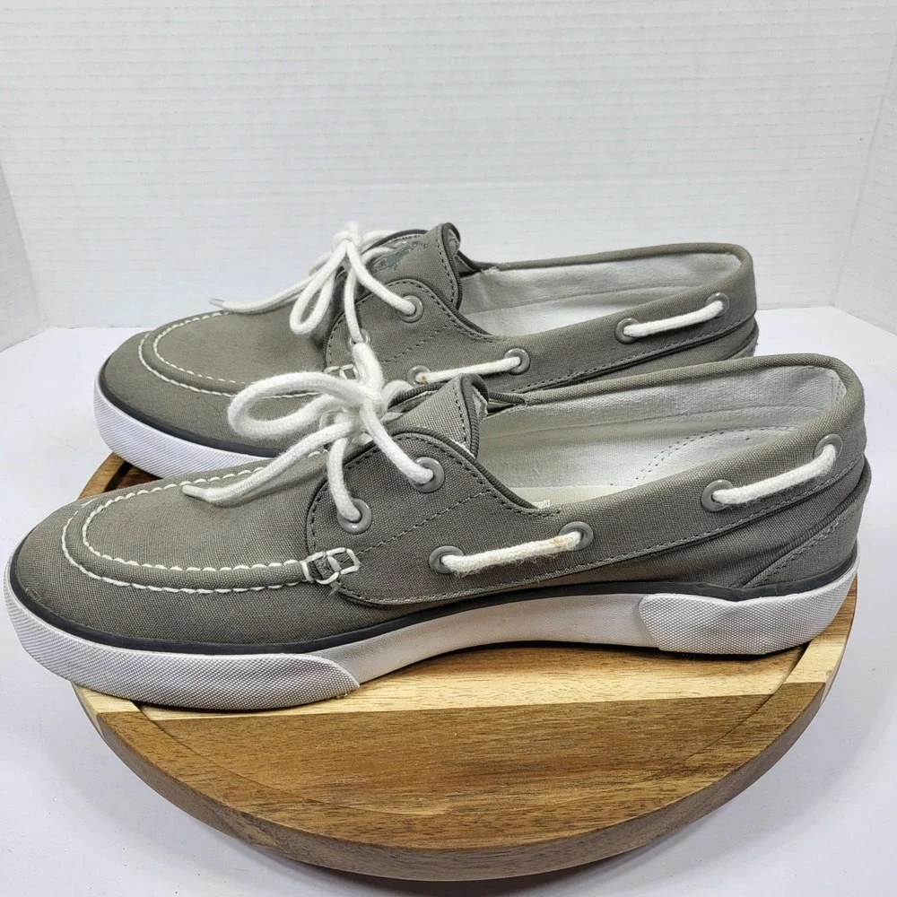 Polo Ralph Lauren Lander P Mens Gray Canvas Boat Shoes Deck Sneakers 8D 00001629